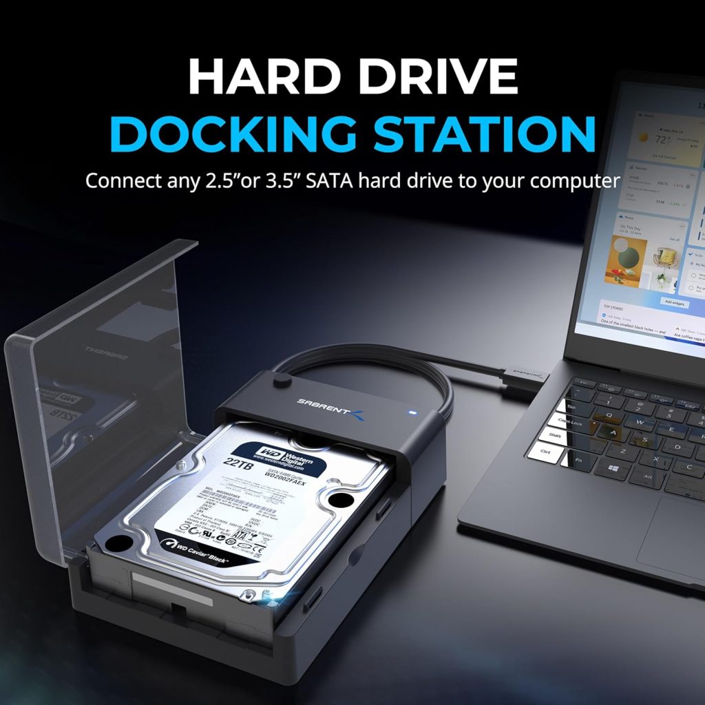 USB 3.0 to SATA External Hard Drive Lay-Flat Docking Station for 2.5 or 3.5in HDD, SSD